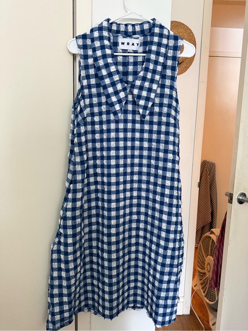 WRAY Blue and White Gingham Midi Dress